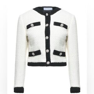 KAOS Made in Italy Black & White Tweed Jacket Rhinestone Buttons Parisian Style